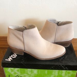 Sam Edelman, suede booties in bone.